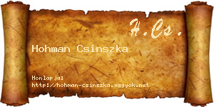 Hohman Csinszka névjegykártya